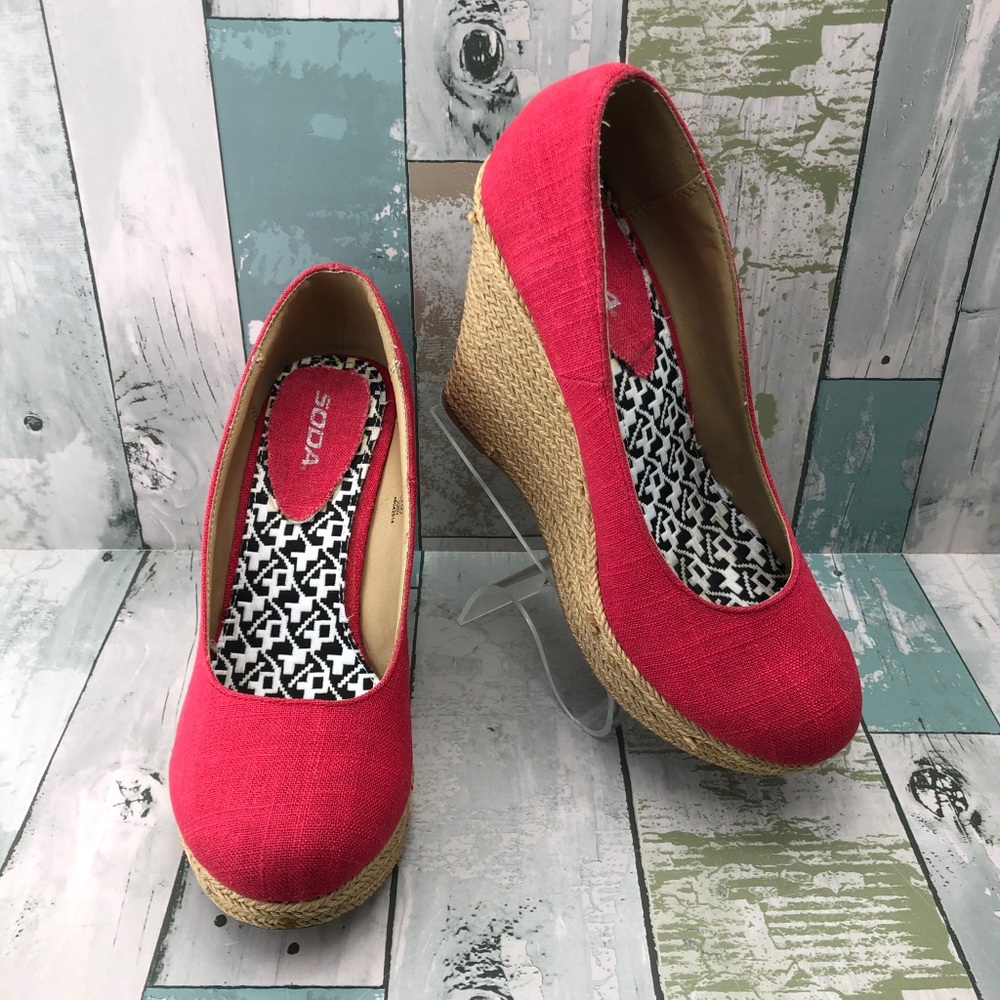 Red Espadrille Wedge Heels Size 10